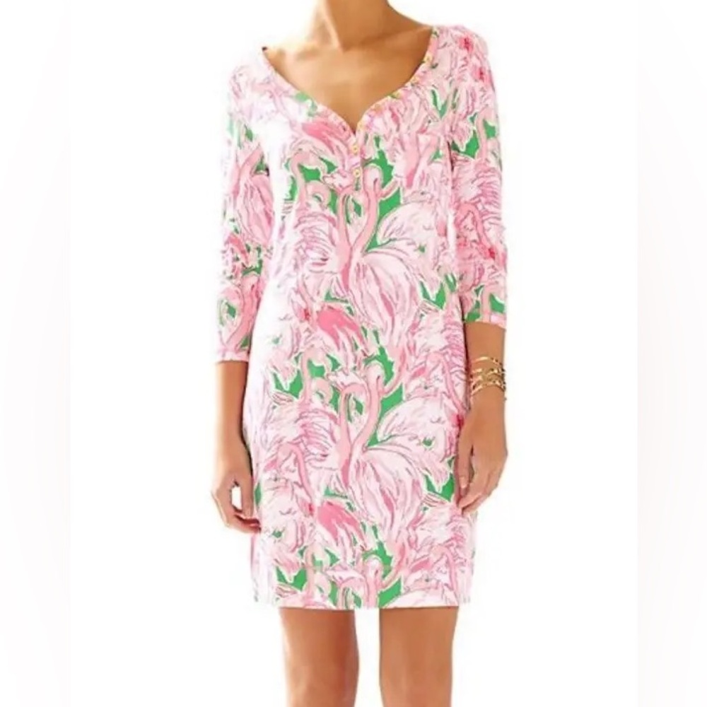 Lilly Pulitzer Pink Flamingo Palmetto Dress Mini 100% Pima Cotton Size M